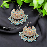 DER641  Turquoise coral chandbali earrings ( READY TO SHIP )