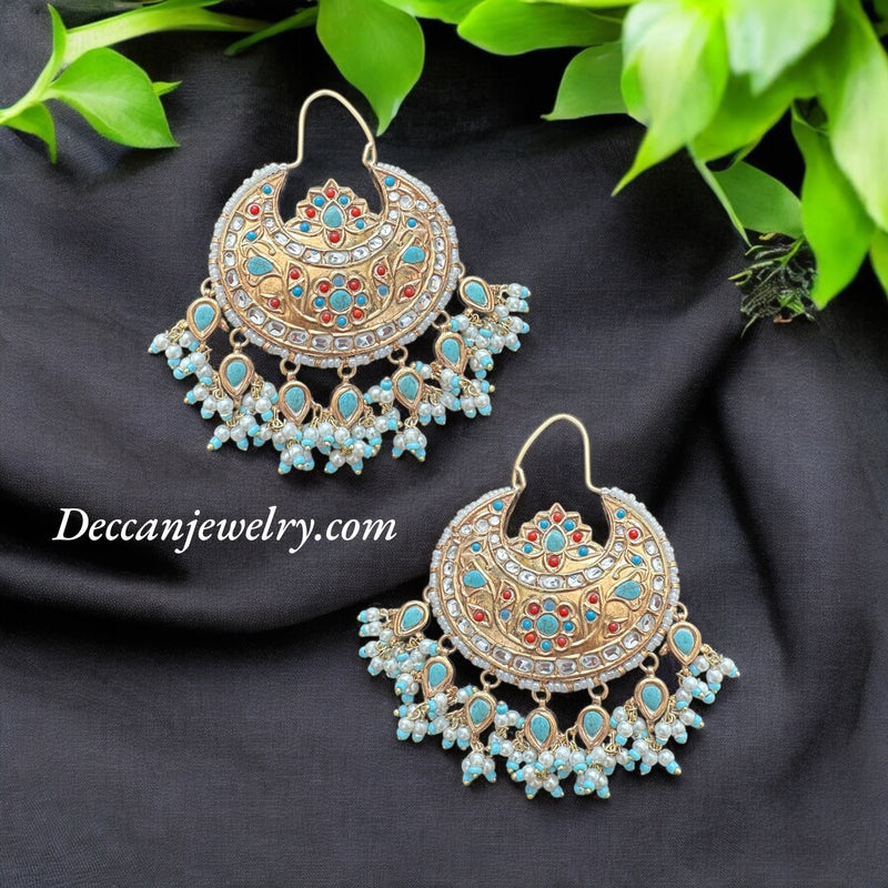 DER641  Turquoise coral chandbali earrings ( READY TO SHIP )