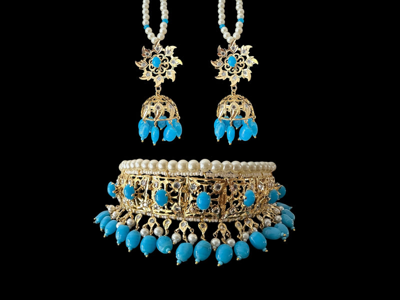 Hyderabadi jadau choker in ferozi / turquoise (SHIPS IN 2 WEEKS )