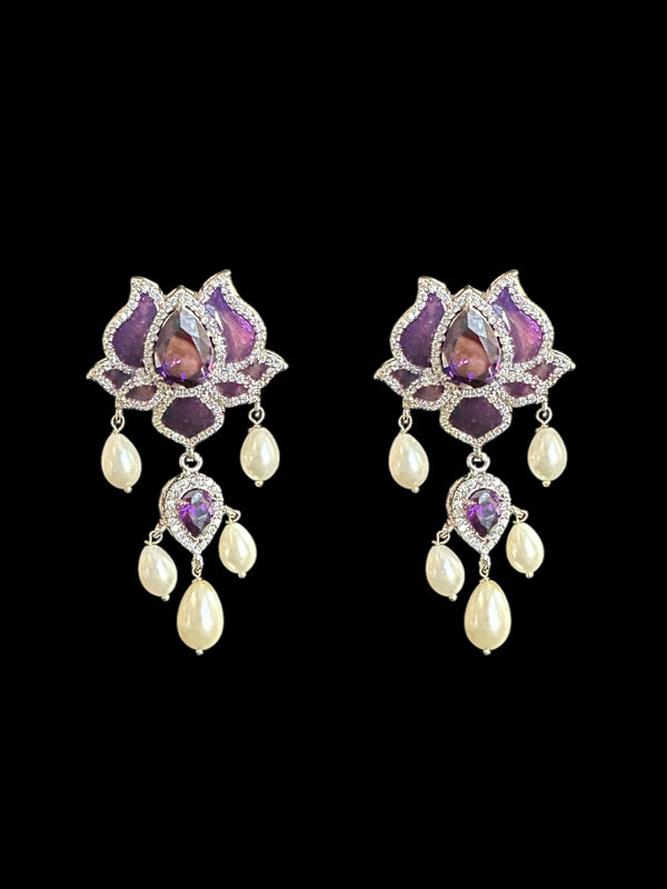 ET573 Maria lotus dangler earrings in purple / amethsyt cz  ( READY TO SHIP )