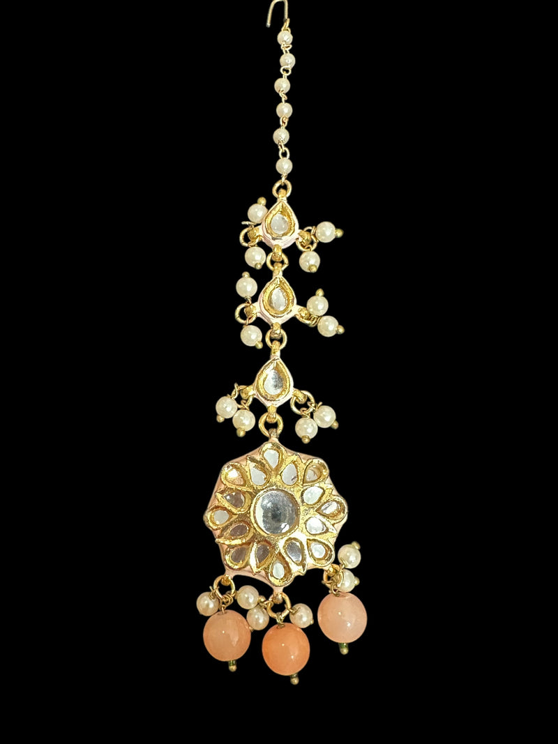 Kundan jhumka and rika earrings with meenakari in peach ( READY TO SHIP )