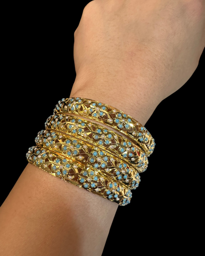 B194 Amira turquoise and pearl bangles ( READY TO SHIP  )