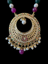 PS522 Jadau pendant and earrings tika set in Navratan (READY TO SHIP )