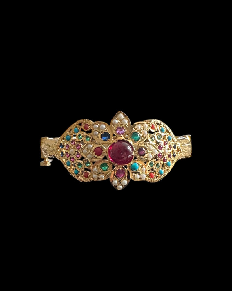 Navratan Gold-Plated Silver Bracelet with Freshwater Pearls ( READY TO SHIP )