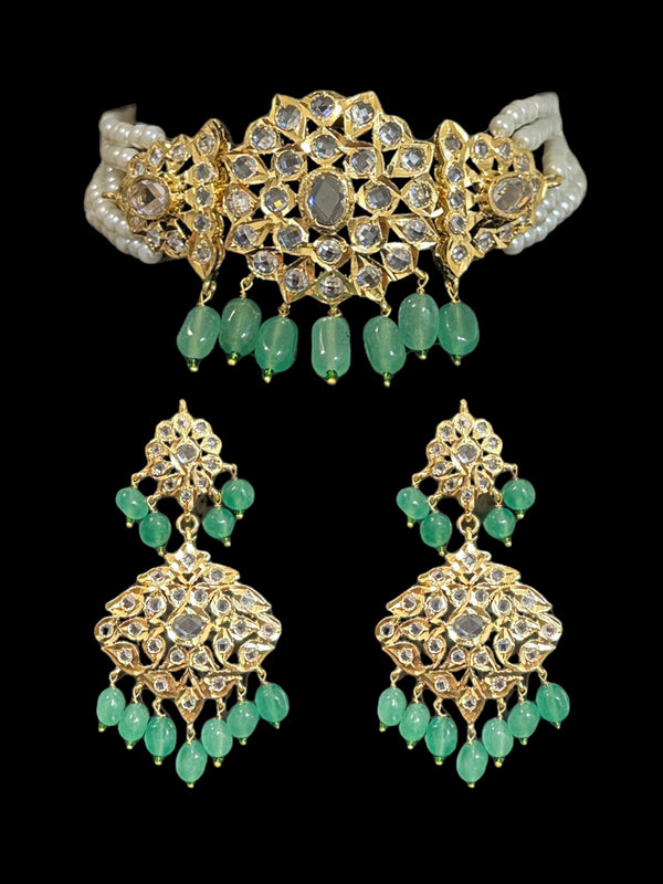 C300 Lekha choker set ( green beads ) ( READY TO SHIP  )