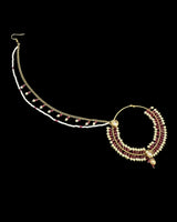 Handcrafted Kundan & Pearl Nosering with Double Chain – Non-Pierced Bridal Nath ( READY TO SHIP )