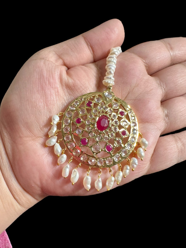 DJTK348 Zeba tika in fresh water pearls - Ruby ( READY TO SHIP)