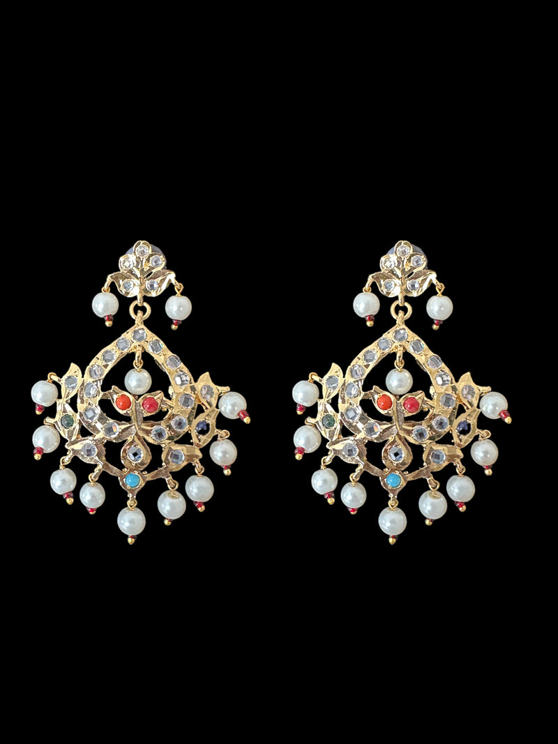 DER599 Dina hyderabadi  navratan Chandbali with golden pearls ( READY TO SHIP )