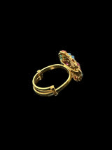 Navratan Adjustable Ring – Gold-Plated 92.5 Silver with Freshwater Pearl Center ( READY TO SHIP )