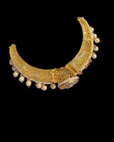 C606 Gold-Plated Meenakari Hasli Necklace Set with Polki Jhumka Earrings ( READY TO SHIP )