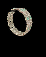 B818 Silver Plated Bangles in Clear and mint  Cubic Zirconia ( READY TO SHIP )