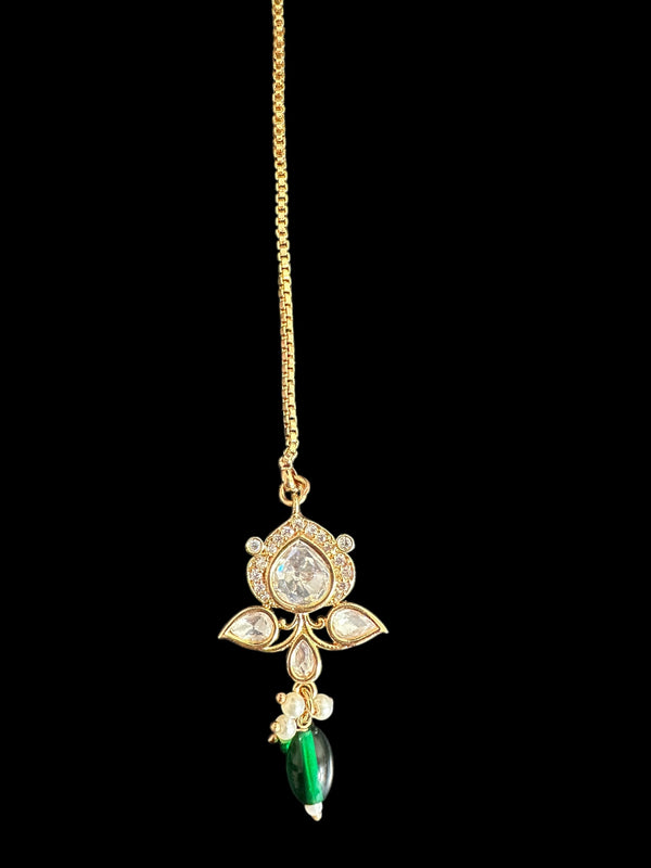 Savera Polki jhumka and tika set in green ( READY TO SHIP )