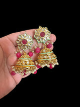 Kundan and meenakari jhumka - red green ( READY TO SHIP )