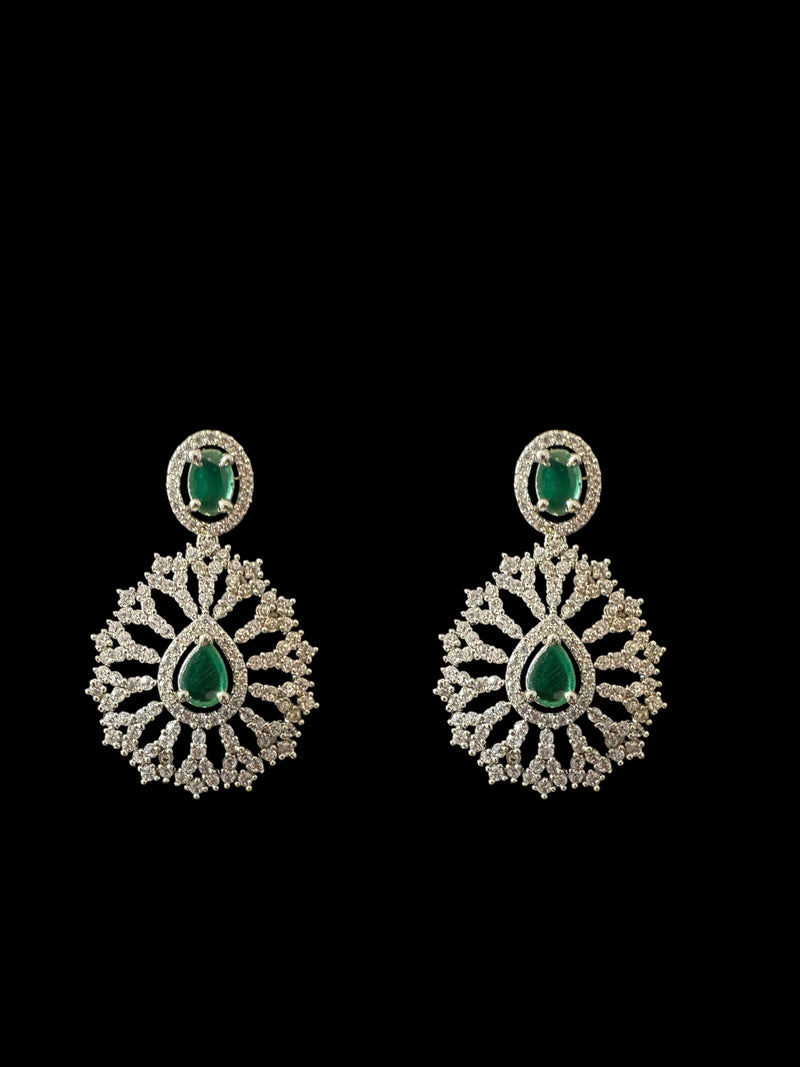 DNS171 Cz necklace set with earrings tika  silver plated - Emerald green centre stone    (READY TO SHIP)