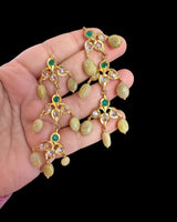 DER767 Savera Hyderabadi three layered earrings in emerald beads (READY TO SHIP )