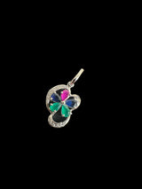 Cz pendant - silver plated with ruby , green and blue stones ( READY TO SHIP )