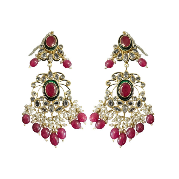 DER913 Kundan earrings in ruby emerlad combination ( READY TO SHIP )
