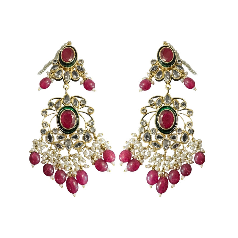 DER913 Kundan earrings in ruby emerlad combination ( READY TO SHIP )