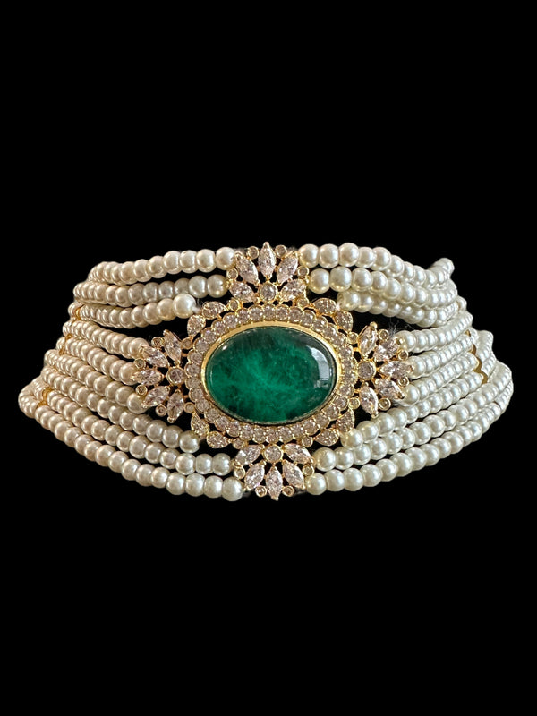 C339LG gold plated Cz choker in light green ( READY TO SHIP )