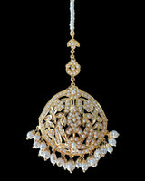 DJTK366 Samra Punjabi Pearl Tika – Gold-Plated Bridal Headpiece with Shell Pearls ( READY TO SHIP )