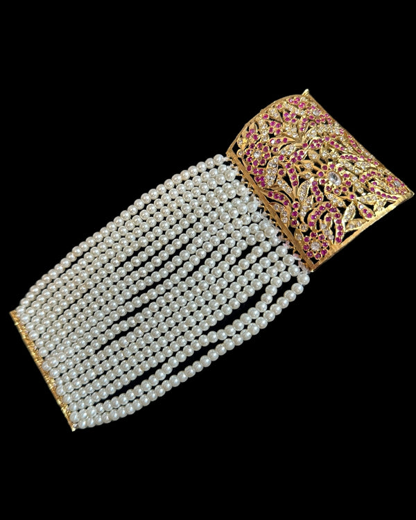 Filza Jadau Bahi / Dasti in Ruby Zircon – Traditional Bracelet ( READY TO SHIP )