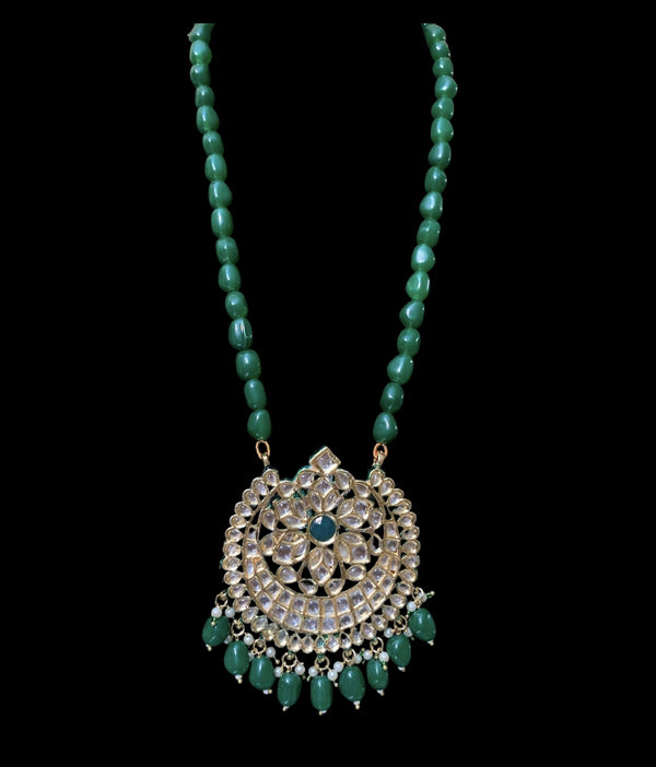 PS449 Barira kundan and meenakari pendant set - green ( READY TO SHIP )