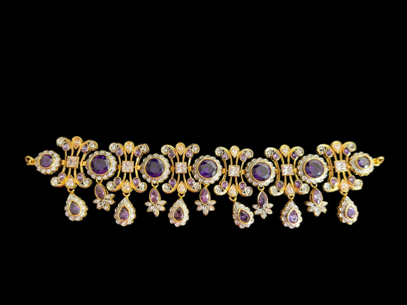 High quality cz  necklace set with tika - purple, Gold plated ( READY TO SHIP )