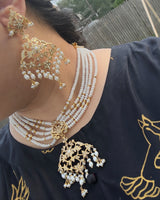 SN22 Gold-Plated 92.5 silver Pearl Necklace with Edwardian Style Earrings