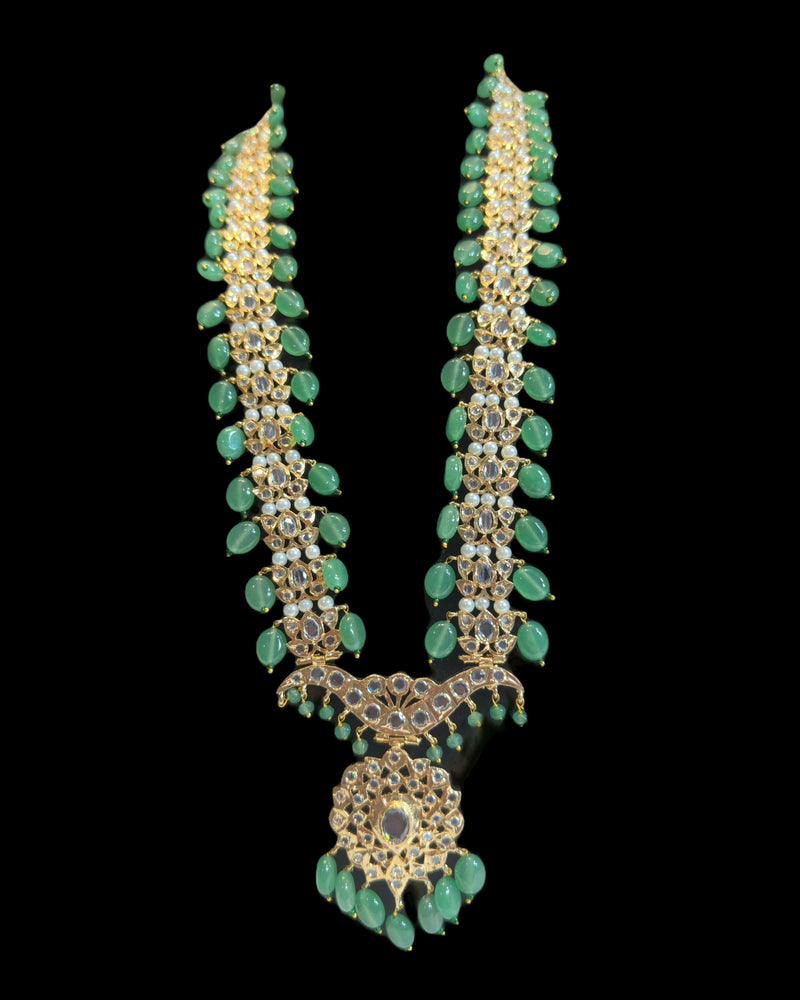 DLN136 Asif Jaahi Haar – Long Necklace with Earrings - Light green beads ( READY TO SHIP )
