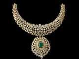 DNS170 Cz necklace set with earrings - Emerald green centre stone    (READY TO SHIP)