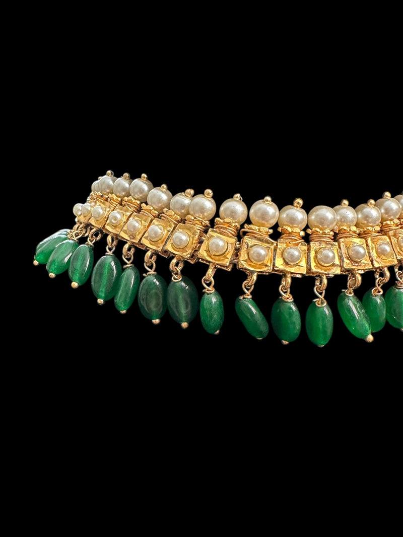 Barfi necklace / choker with pearls and green beads ( READY TO SHIP )