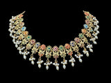 Navratan / Multicolored Jadau Necklace Set in Gold Plated Silver ( READY TO SHIP )