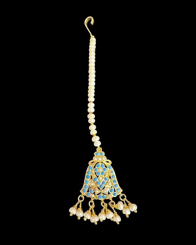 Gold Plated Silver Turquoise Tika with Freshwater Pearls ( READY TO SHIP )