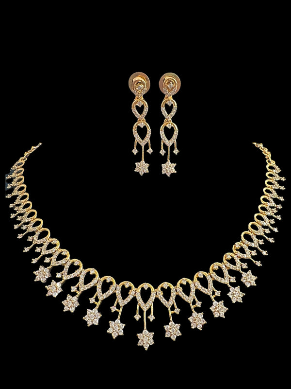 DNS153 Rima necklace earrings in cz  ( READY TO SHIP )