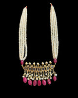 PS566 Hyderabadi Tirmani in Freshwater Pearls & Ruby Beads – With Chandbali Earrings ( READY TO SHIP )