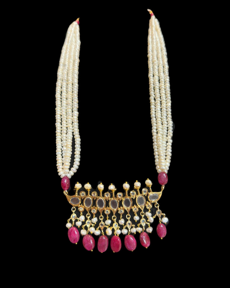 PS566 Hyderabadi Tirmani in Freshwater Pearls & Ruby Beads – With Chandbali Earrings ( READY TO SHIP )