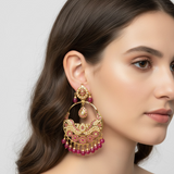 Oversized Jadau Chandbali Earrings in Ruby & Pearl ( READY TO SHIP )
