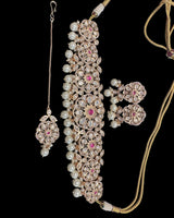 C572 Mirha Ruby and Polki choker with pearls in rose gold plating ( READY TO SHIP )