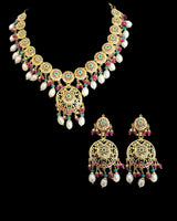 SN20 Ruby emerald pearl necklace with earrings|92.5silver gold plated ( READY TO SHIP )