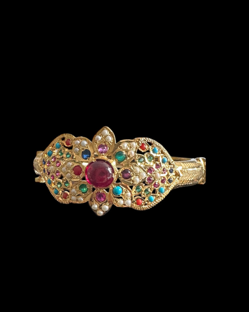 Navratan Gold-Plated Silver Bracelet with Freshwater Pearls ( READY TO SHIP )