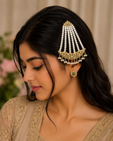 Gold-Plated 92.5 Silver Emerald & Freshwater Pearl Hyderabadi Jhoomar (Passa) ( READY TO SHIP )