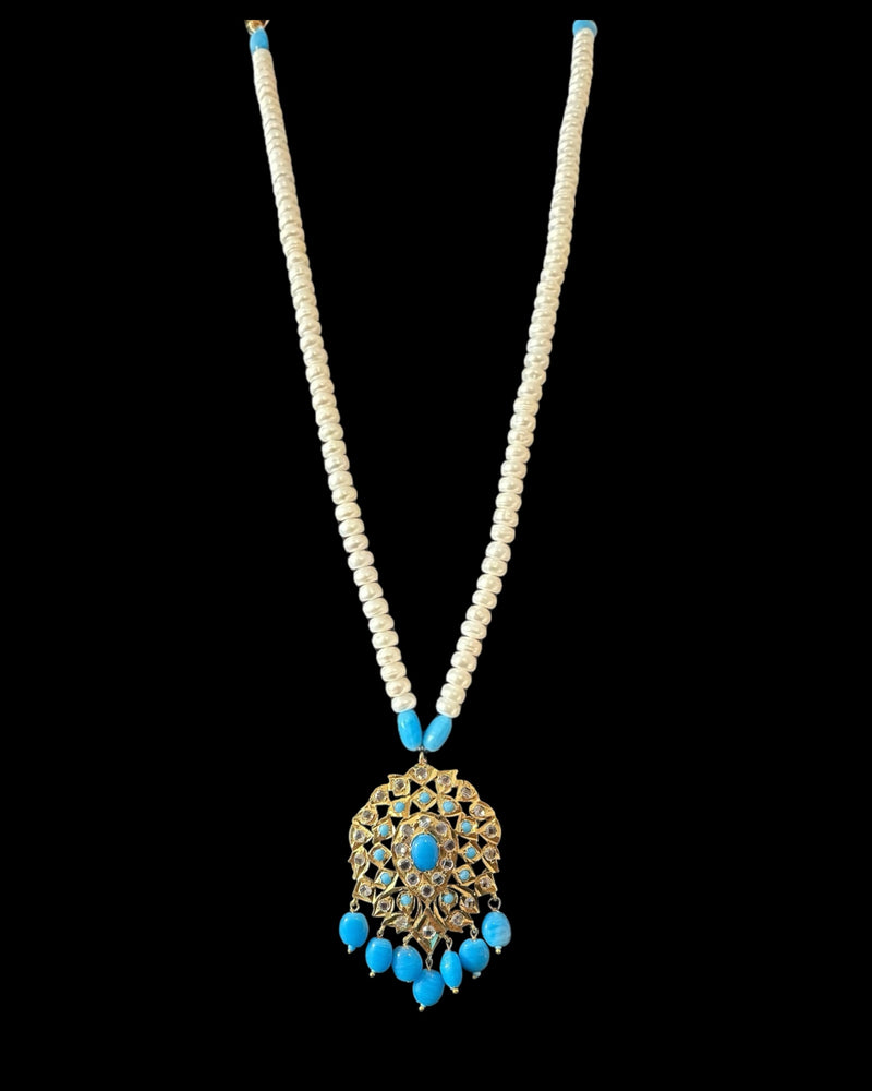 PS527 Neelam freshwater pearl   pendant set  - turquoise ( READY TO SHIP )