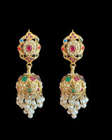 Navratan Jhumka – Gold-Plated 92.5 Silver with Freshwater Pearls & Real Gemstones ( READY TO SHIP )