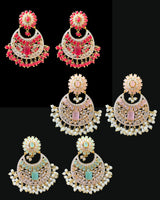 ERS2 Gold-Plated Chandbali Earrings with Zircons & Shell Pearls ( READY TO SHIP )