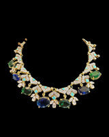 DNS213 Turquoise & emerald sapphire CZ Necklace Set with Earrings – Gold Plated ( READY TO SHIP )