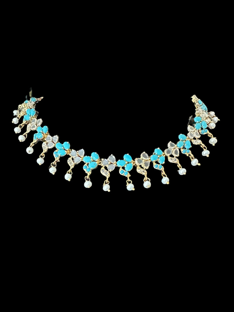 DNS131 Turquoise hyderabadi necklace set ( READY TO SHIP )