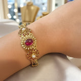 Ruby & Freshwater Pearl Gold-Plated Silver Kada Bracelet ( READY TO SHIP )