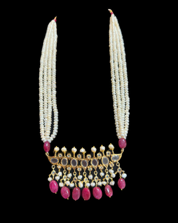 PS566 Hyderabadi Tirmani in Freshwater Pearls & Ruby Beads – With Chandbali Earrings ( READY TO SHIP )
