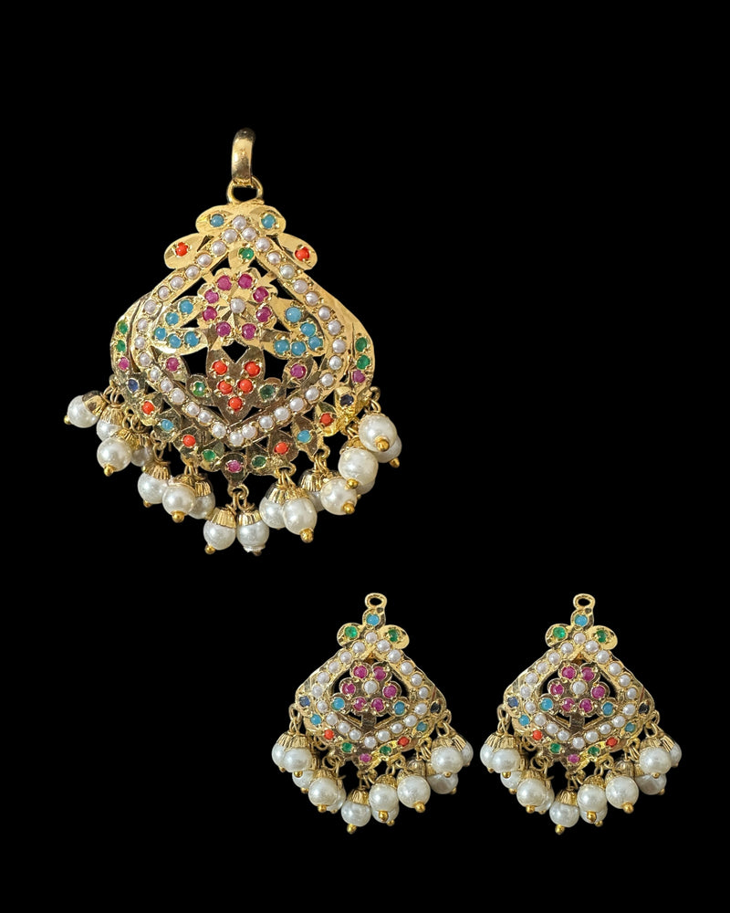 PS545 Ayeza jadau navratan pendant set ( READY TO SHIP )