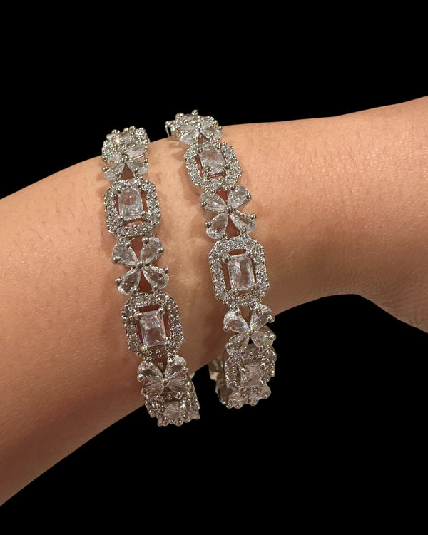 B819 Silver-Plated Cubic Zirconia Bangles ( READY TO SHIP ) size 2.8